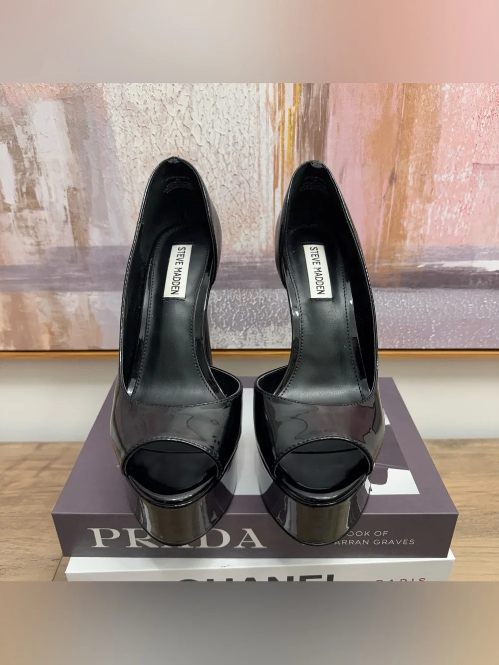 ❤️ Steve Madden Affair Black Patent Peep Toe Platform Pumps Stiletto D’Orsay